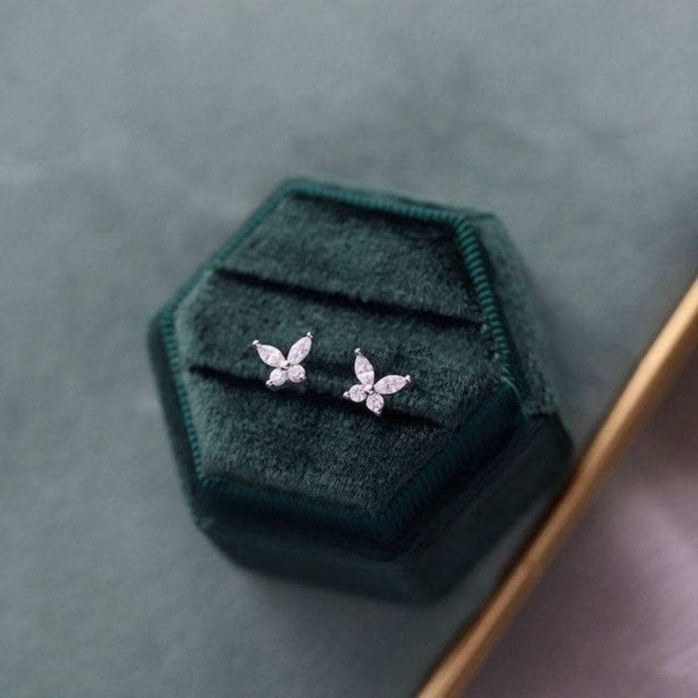 Silver Cubic Zirconia Butterfly Stud Earrings